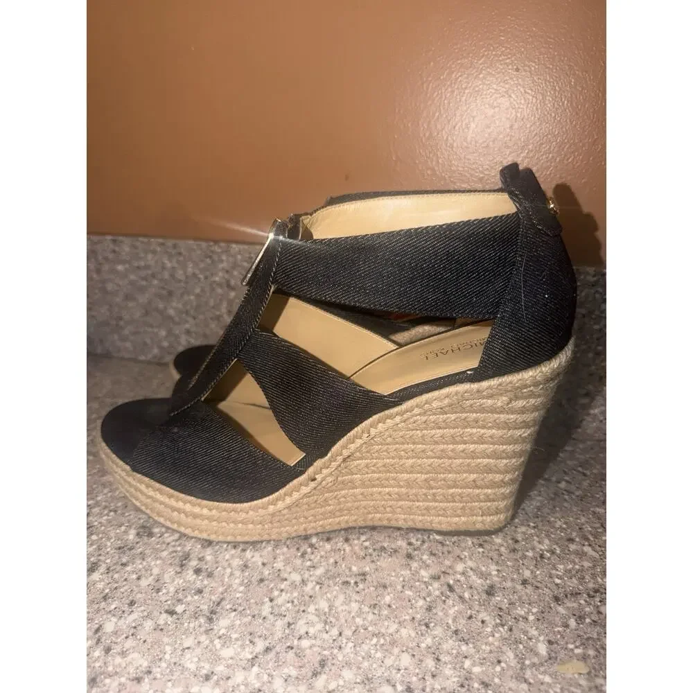 MICHAEL Michael Kors DENIM Etta Linen Blend Zip Wedge Sandal NEW OTHER Size 9.5 - Picture 8 of 8